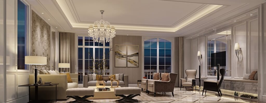 Beautiful modern living room interior design - 3d rendering